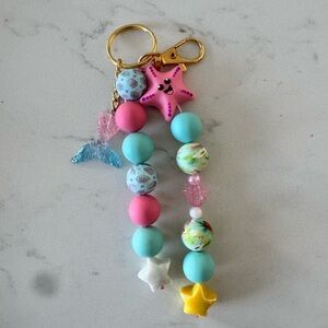 Colorful Beaded Keychain with Starfish Charm